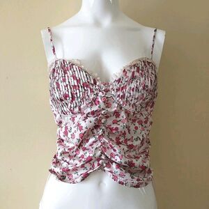 For Love&Lemons Melrose Bustier Tank Top L Pink Floral Ruched Babydoll Coquette
